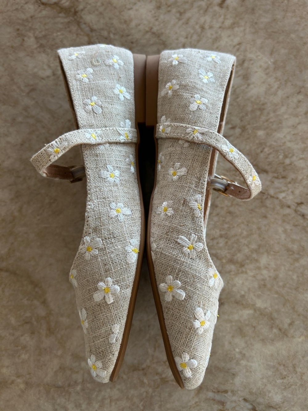 Steve Madden Women’s Linen Beige Floral Mary Jane Flats New - Picture 5 of 12